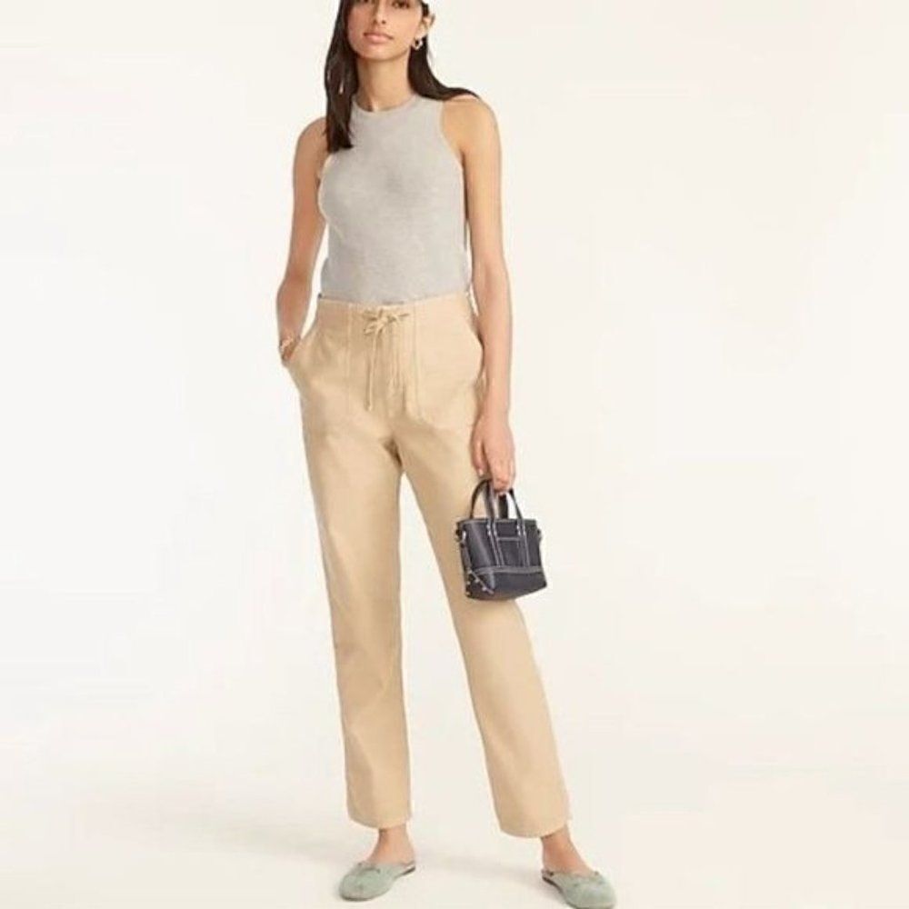 J. Crew Tie Waist Camp Pant Relaxed Fit Khaki Pants Tan Beige Medium